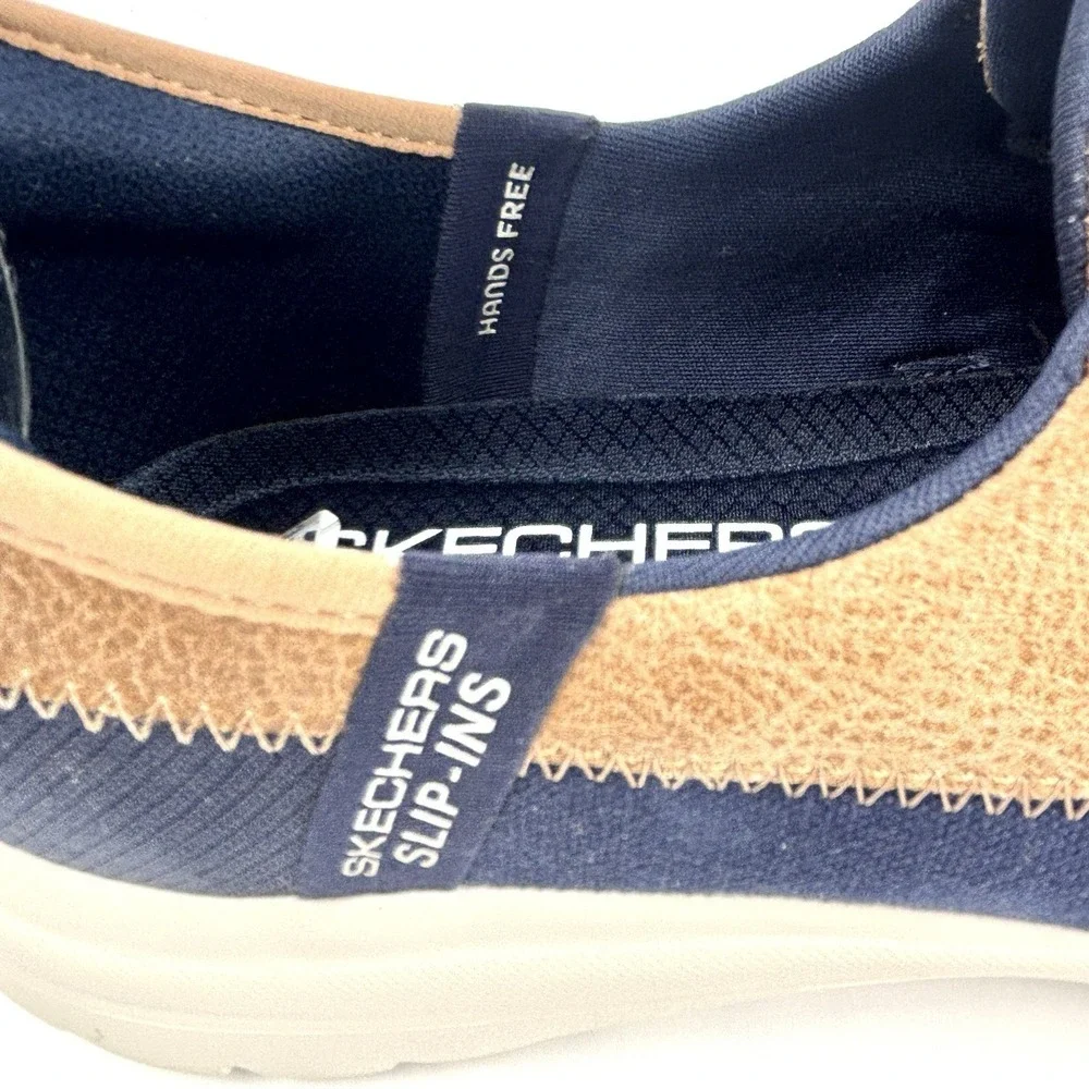 Skechers Slip-Ins Boat Shoes Navy Tan Canvas Women's 7 Air Cooled Memory